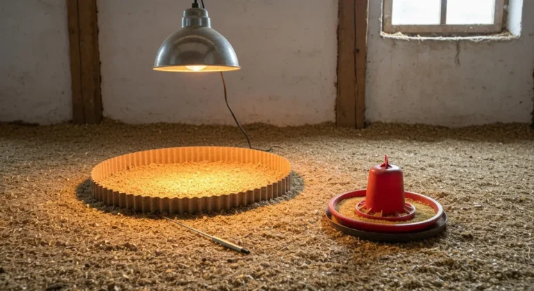 Odchowalnik dla piskląt w gospodarstwie - lampa grzewcza, poidło, karmidło ze starterem i sucha ściółka
